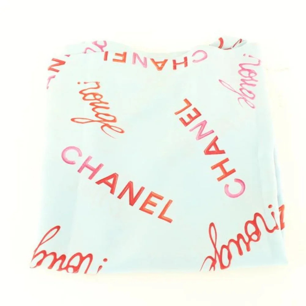 Chanel Size 38 96P Rouge Coco All Over Blue Silk Top Blouse Shirt 69cc614s